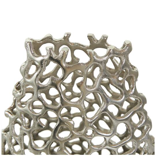 15" Silver Aluminum Vase with Freeform Open Lattice
